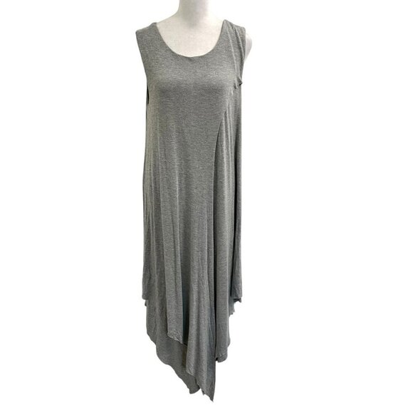 Soft Surroundings Asymmetrical Layered Jersey Knit Midi Dress Gray size Large - Picture 1 of 8